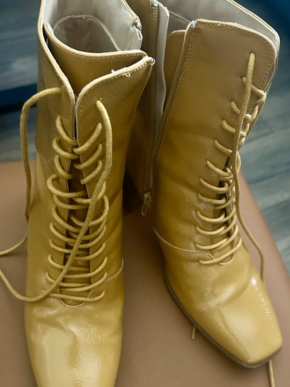 Journee Collection Yellow Lace-Up Block Heel Ankle Boots